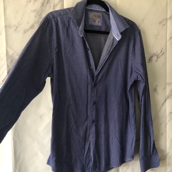TRULY - SLIM FIT TEXTURED BUTTON DOWN SHIRT BLUE MENS MEDIUM - Picture 5 of 10
